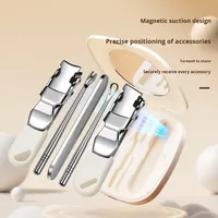 Ensemble de coupe-ongles en acier inoxydable miniature d'usine, 5 pièces, ensemble de manucure, kit de toilettage de voyage pour soins personnels, boîte magnétique blanche