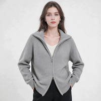 Cardigan en tricot respirant pour femme, en laine/cachemire, col rabattu côtelé, coupe classique, vêtement d'extérieur pour l'hiver