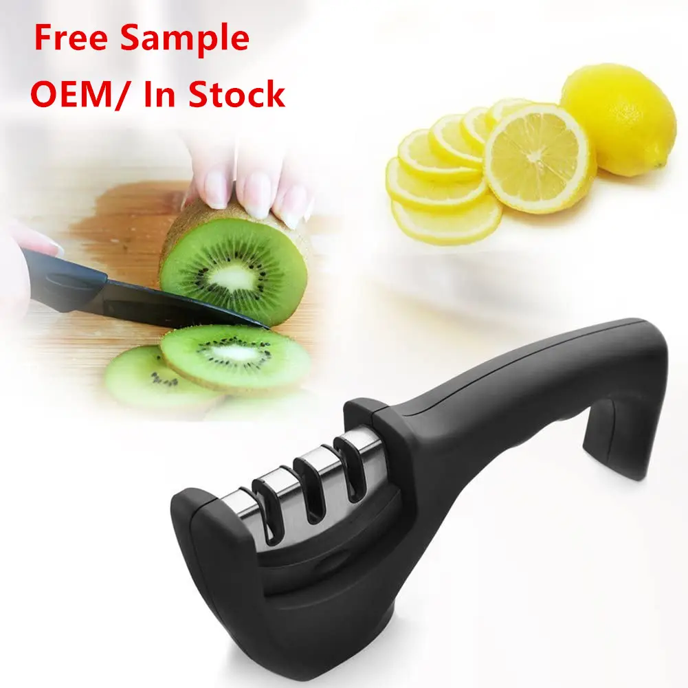 Amazon 4 in 1 plastic handle kitchen professional manual stainless steel diamond 3 stage knife sharpener