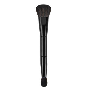 Ensemble de pinceaux de maquillage vegan haut de gamme, blush et anticernes, poils synthétiques entièrement noirs, manche en bois, double face, qualité professionnelle - Product Image 1