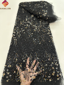 Tessuto di pizzo africano 2025 di alta qualità di lusso in <span class=keywords><strong>Tulle</strong></span> con perline tessuto di cristallo strass <span class=keywords><strong>ricamato</strong></span> tessuto di pizzo <span class=keywords><strong>per</strong></span> abito da festa - Product Image 5