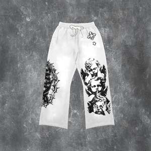 Custom Printed Casual Breathable 100% Cotton Men's 2-Piece Sweatsuits Jogger Clothing <b>Set</b> with Flared Sweatpants and Hoodie - Product Image 4