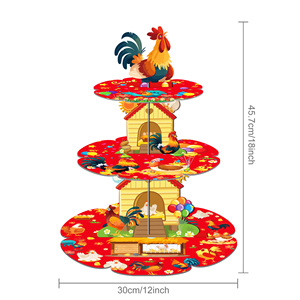 Huancai pollo fiesta pastel soporte gallina <span class=keywords><strong>Gallo</strong></span> 3 niveles Cupcake soporte postre Torre decoración para niños cumpleaños granja fiesta suministros - Product Image 3