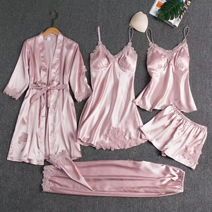 Conjunto de Pijamas de Encaje para Mujer, con Estampado, Spandex, 5 Piezas, Holgado, Cómodo, Transpirable, para Verano, Otoño y Primavera - Product Image 2