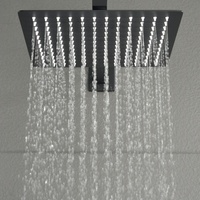 Système de douche noir mat avec vanne carrée encastrée, support mural carré, pommeau de pluie carré, double sortie et douchette à main carrée avec flexible