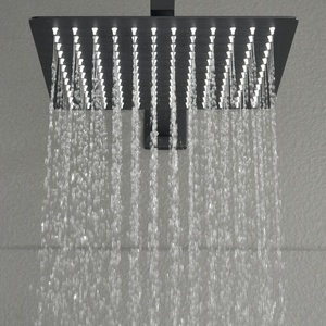Système de douche <span class=keywords><strong>noir</strong></span> mat avec vanne carrée encastrée, support mural carré, pommeau de pluie carré, double sortie et douchette à main carrée avec flexible - Product Image 4