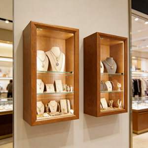 <span class=keywords><strong>Vitrine</strong></span> à bijoux élégante en <span class=keywords><strong>bois</strong></span> de style mid-century avec poignées dorées, <span class=keywords><strong>vitrine</strong></span> en verre plat de qualité supérieure pour magasin de bijoux haut de gamme - Product Image 2