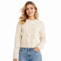 100% Kaschmir Damen Casual Einfarbiger Dicker Zopfmuster Rundhals-Pullover Strickpullover mit Quasten Herbst Winter OEM ODM Großhandel