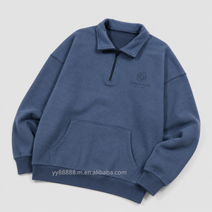 <span class=keywords><strong>Felpa</strong></span> con Cappuccio OEM 360g 100% Cotone Pesante con Scollo a V <span class=keywords><strong>Blu</strong></span> in French Terry, Zip Confortevole, Lavaggio Acido e Stampa Serigrafica - Product Image 1