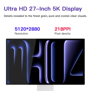 จอภาพอลูมิเนียมขนาด 27 นิ้ว 5K 60Hz ความละเอียด 5120x2880 218PPI IPS หน้าจอเงา HDR700 รองรับการชาร์จแบบ Reverse PD96W พร้อมฟังก์ชั่น Low Blue Light สำหรับโรงงาน - Product Image 2