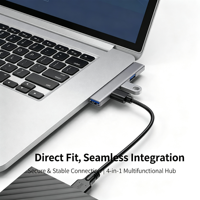 Hot Sale Aluminum Alloy Multi-Function Laptop Side-plug Docking Station USB 3.0 Splitter 4-In-1 USB Hubs With Custom Logo
