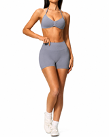 Ensemble de yoga personnalisé pour femme, été, uni, grande taille, léger, premium, avec soutien-gorge de sport sans couture à dos nu et short taille haute froncé pour la gym