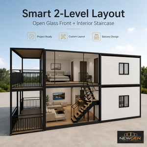Casa Moderna de Panel Sándwich de 2 Niveles NEWGEN DEVELOPMENT con Diseño de Balcón Frontal de Vidrio, Garantía de 5 Años, Modelo de 20/30/40 pies - Product Image 1