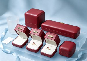 Coffret de boîtes à bijoux haut de gamme XINYUAN avec tissu en velours rouge vin, base rigide, fermeture magnétique, forme carrée, grande boîte à ouverture horizontale - Product Image 3