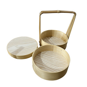 Japanese Style Double Layer Wooden <b>Lunch</b> <b>Box</b> Cylinder Stackable Portable Food Grade Material Natural Lacquer Color - Product Image 5