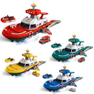 Ensemble de jouets de bateaux de police/pompier/ingénierie/assainissement transformables et coulissants en métal moulé sous pression pour enfants avec lumières et sons - Product Image 1