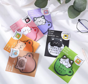 Bloc-notes auto-adhésif de dessin animé créatif Colorful Small Cup Cat Sticky Notes Papier offset résistant à la déchirure pour l'écriture de cadeaux - Product Image 4