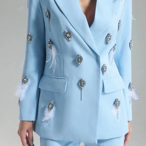 Blazer de Lino Azul Formal para Mujer, Nuevo, OEM, con Adornos, Conjuntos Elegantes y a la Moda - Product Image 6