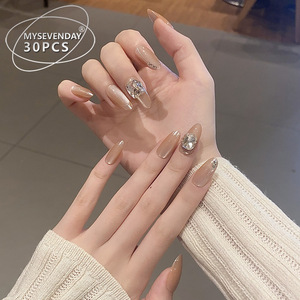 Ongles portables faits à la main haut de gamme oeil de chat grands strass conseils français détachables faux ongles autocollants produits finis personnalisés - Product Image 2