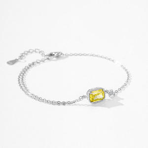 Pulsera de Cadena Cuadrada con Circonita Amarilla Corte Radien en Plata de Ley S925, Exclusivamente para Mujer, Versión de Cobre Personalizable - Product Image 6