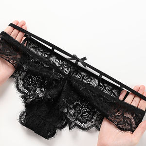 Women's Bow Mid-Rise Solid Knitted Hipster <strong>Underwear</strong> See Voile <strong>Black</strong> Comfortable Sexy Lace Embroidery Silk/Cotton <strong>Panties</strong> - Product Image 6