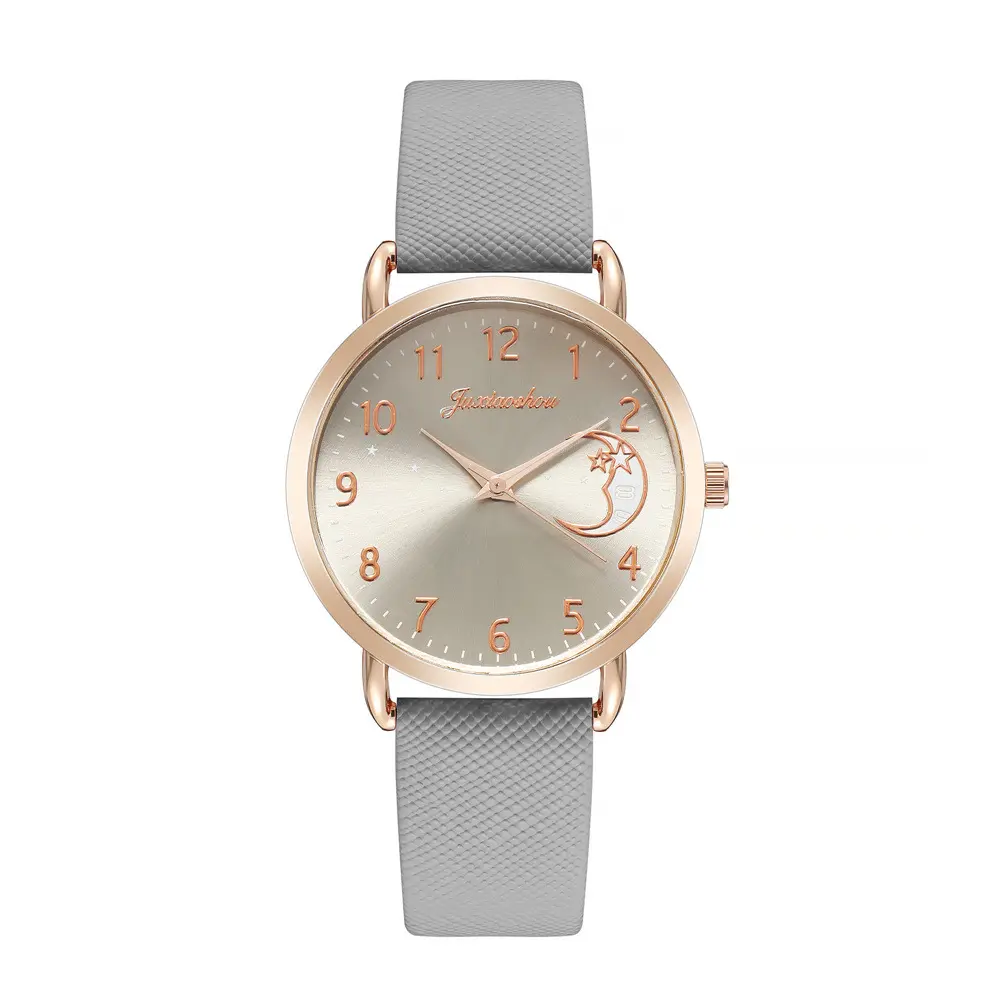 Gorgeous ladies watch leather strap rose gold case watch Moon print face Leather Strap Fashion Bracelet Watch