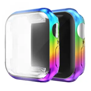 Soft TPU Cover with Screen Protector For Apple Watch Protective Case Multicolor Gradient Plating Watch Case for iwatch