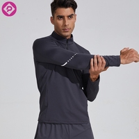 Haut à manches longues pour homme, grande taille, col montant, coupe ajustée, très élastique, avec fermeture éclair 1/4, personnalisable avec logo, pour le sport et les loisirs