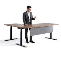 Bureau de direction moderne en forme de L avec système de double moteur dissimulé, surface en bois extensible et structure en fer