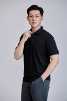 Front 200 Grammes Manches courtes Bouton Régulier TC 60% coton + 40% polyester Polo Noir Du Vietnamien