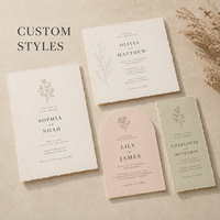 Invitation de mariage bohème neutre personnalisée, impression florale délicate avec bordure festonnée de qualité supérieure