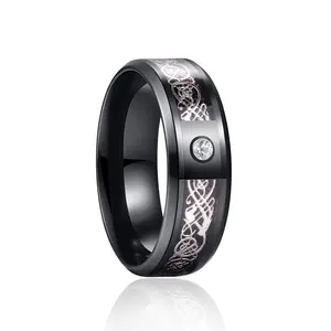 Stainless steel men's and women's rings dragon pattern diamond luminous jewelry