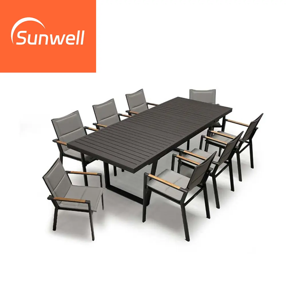 モダンなパティオ家具拡張可能な8人掛けテーブルと椅子サマーガーデン用のアルミニウム屋外ディナーセット
