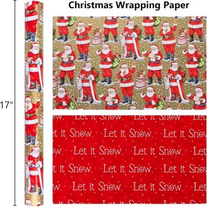 Papel de regalo navideño Burymento de 17 pulgadas x 32.8 pies, diseño reversible de Papá Noel, papel de regalo para manualidades navideñas - Product Image 4
