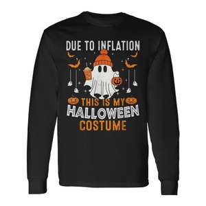 Camiseta de manga larga de Halloween debido a la inflación, este es mi disfraz, diseño divertido de fantasma, talla para adultos - Product Image 3