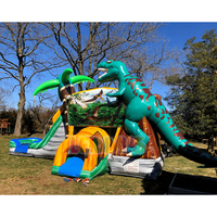 Château gonflable Jurassic Island Dino Jumping Castle, trampoline gonflable dinosaure avec toboggan, Unsere T-Rex Hupfburg
