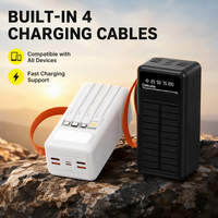Nouvelle batterie solaire haute capacité 50000mAh, chargeur portable, quatre ports USB, 4 câbles intégrés, charge rapide, lampe torche, extérieur