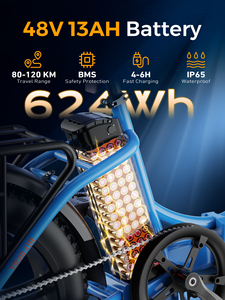 Vélo Électrique Pliant 20'' à Cadre Bas 250W 48V 13Ah 120KM 7 Vitesses APP NFC Écran LCD StVZO Phare Frein à Disque IP65 Entrepôt UE Vente en Gros - Product Image 3