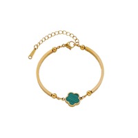 Pulsera de Acero Inoxidable con Dijes de Trébol de Cinco Hojas, Geométrica, Vintage, con Circonitas, Chapada en Oro, Resistente al Agua, para Mujer