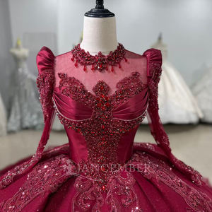 Robe de soirée rouge à sequins à manches longues avec traîne XS203 pour femme - Product Image 5