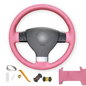 Capa para volante em couro pu personalizada, faça você mesmo, capa rosa, para volkswagen golf 5 mk5, passat b6, jetta 5, tiguan 2007, 2008, 2009, 2010, 2011