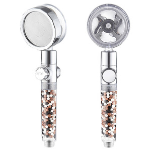 Pommeau de douche de ventilateur de salle de bain rotatif à 360 degrés à économie d'eau à haute pression avec une touche bouton d'arrêt d'eau filtre à pierre anionique - Product Image 2