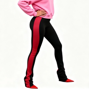 Pantalon long décontracté pour femme, taille haute, coupe droite, extensible, ajusté, color-block, athlétique, collection automne/hiver, tendance - Product Image 2