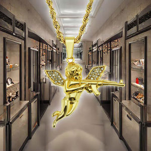 Hip Hop angelo di vendetta Punk Gun <span class=keywords><strong>Rock</strong></span> Rapper ghiacciato zirconi in acciaio inossidabile alla moda collana pendente per uomo - Product Image 2