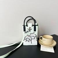 Tas Selempang Wanita Gaya Instagram, Ringan, Tahan Lama, Lipat, Portabel, Desain Rajut Kartun Warna-warni dengan Kancing