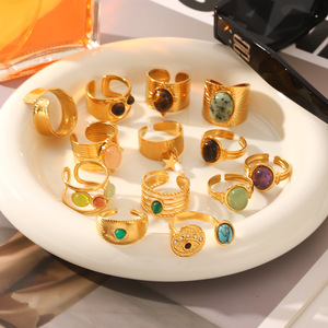 مجموعة خواتم كيتي من الأحجار الطبيعية المختلطة مطلية بالذهب عيار 18 قيراط مقاومة للصدأ بتصميم عتيق - Product Image 6