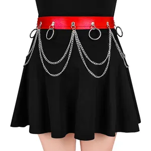 Women Leather Body Harness Leg Garter Belt Suspender Strap Adjustable Lingerie Belt High Garter Skirt with Chain