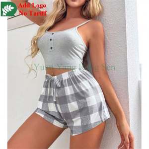 Grosir gaun malam seksi kamisol pakaian dalam pendek kotak-kotak Lingerie Wanita Set 2 potong - Product Image 5