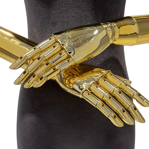 Maniquí Femenino de Terciopelo de Lujo, con Brazos Dorados/Plateados Ajustables, <span class=keywords><strong>Medio</strong></span> <span class=keywords><strong>Cuerpo</strong></span>, Base de Madera, para Exhibición de Ropa - Product Image 4