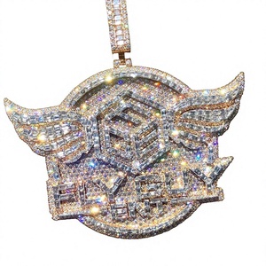 Collier pendentif unisexe plaqué or 18 carats, style hip-hop, avec pierre naturelle de laboratoire taille brillant, idéal pour les soirées, AMBER JEWELS T-304, certifié IGI - Product Image 1